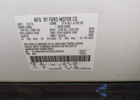 2016 Ford Explorer Xlt z USA, uszkodzony, nr VIN 1FM5K8DHXGGC69053